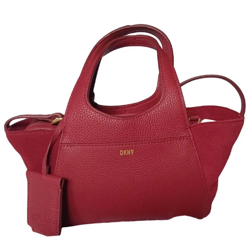 DKNY Carnelian Red Leather Suede Satchel Crossbody Bag KZD13S83 New